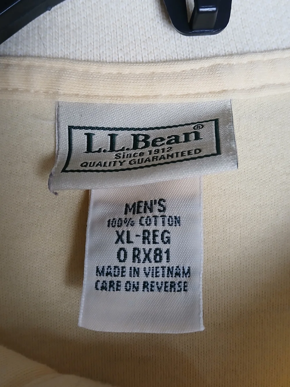 L.L. Bean Pale Yellow Long-Sleeve Polo‎ with White Collar - 100% Cotton - XL